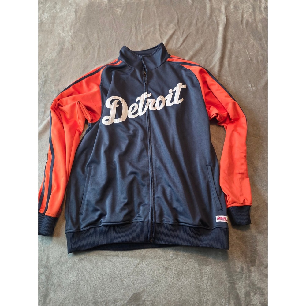 Stitches Detroit Tigers Track Jacket Mens XL Navy Orange Full Zip MLB Baseball
